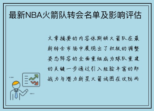 最新NBA火箭队转会名单及影响评估